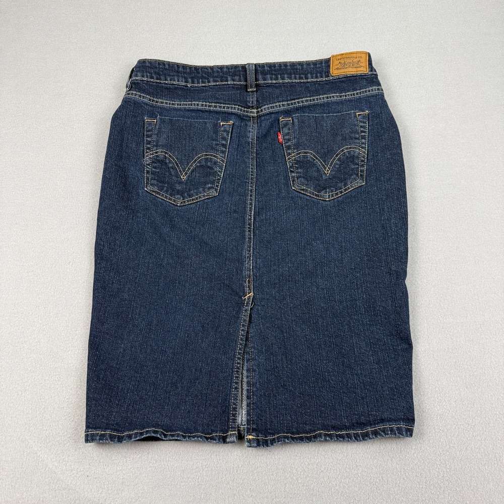 Levis Womens Denim Skirt Size 10 Dark Wash Midi Stretch Classic Jean Skirt Vtg - Picture 6 of 12